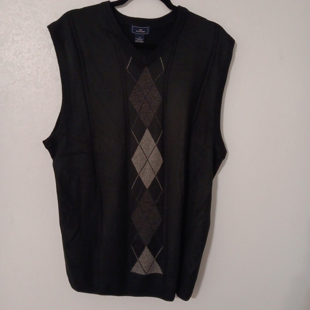 Dockers Men's Knit‎ Sweater Vest Sz L Black/Gray V-Neck